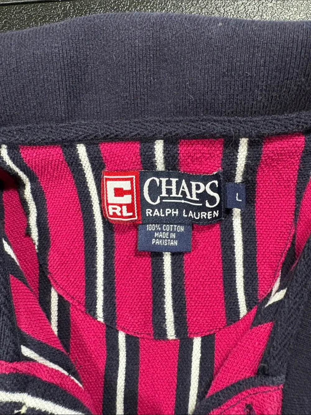 Vintage Chaps Ralph Lauren Polo Shirt Men’s Large Red Navy Striped 90s Preppy